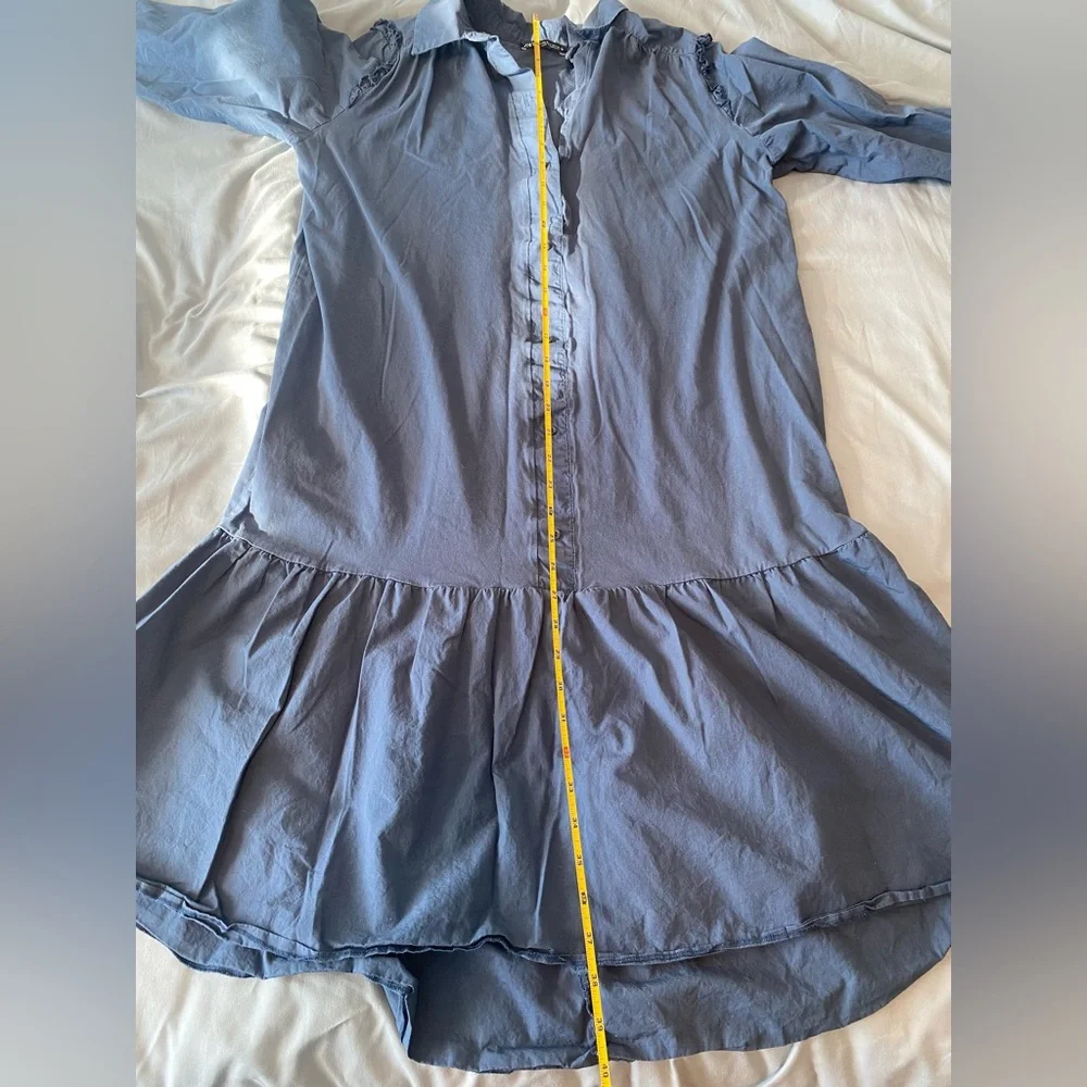 Zara Dusty Blue Prairie Shirt Dress Small Cottagecore Boho Button Front - Picture 7 of 8